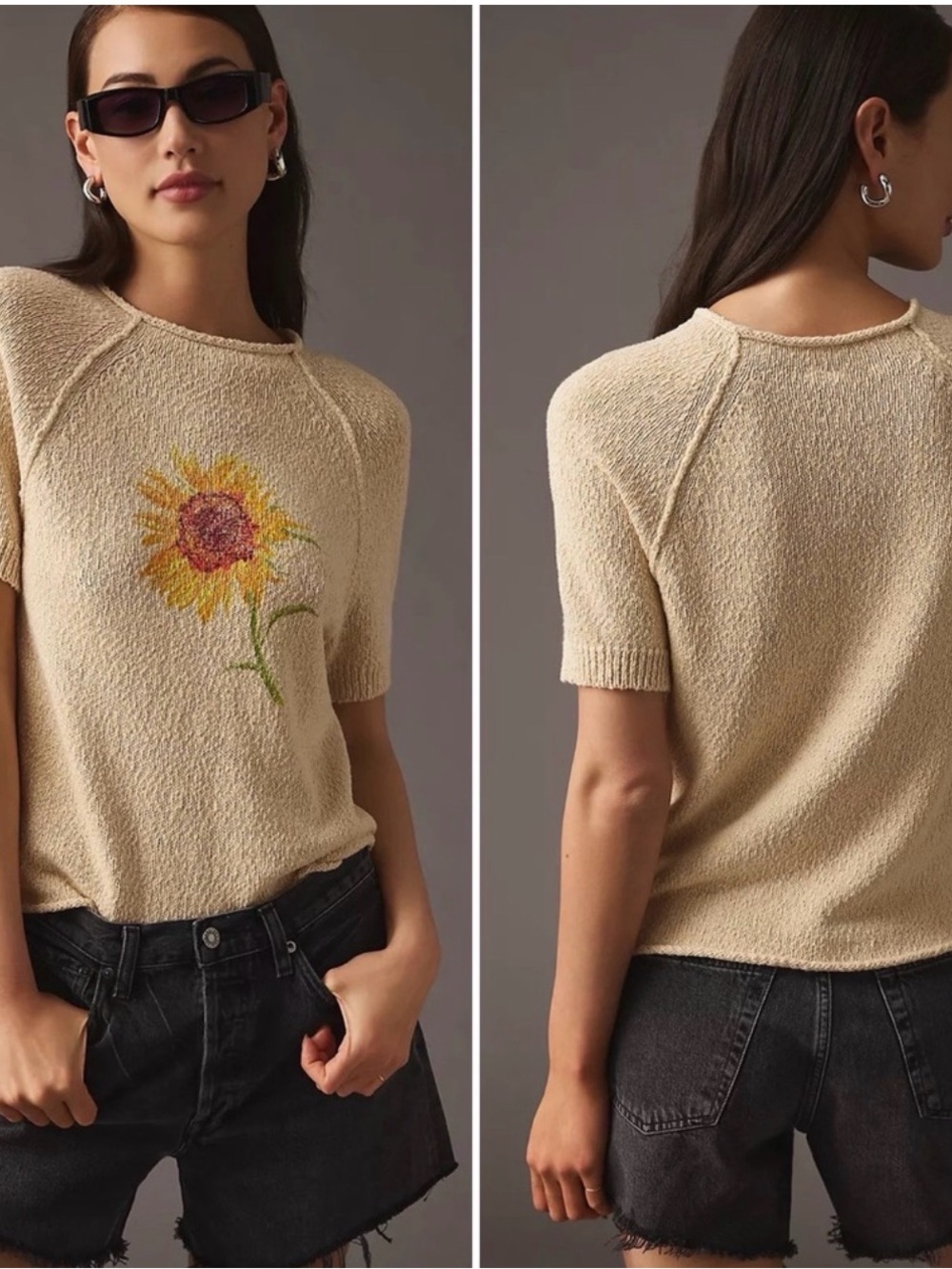 Pilcro Cream Ribbed Loop-Knit Sweater
